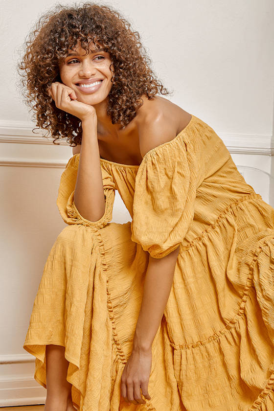 Yellow Maxi Dress - Puff Sleeve Dress 