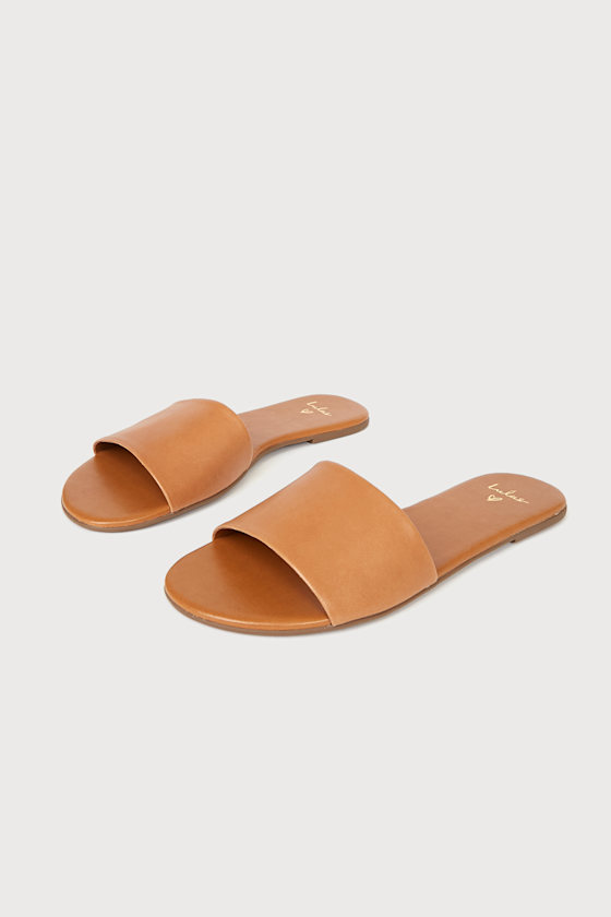 Tara Cognac Nappa Leather Slide Sandals 1