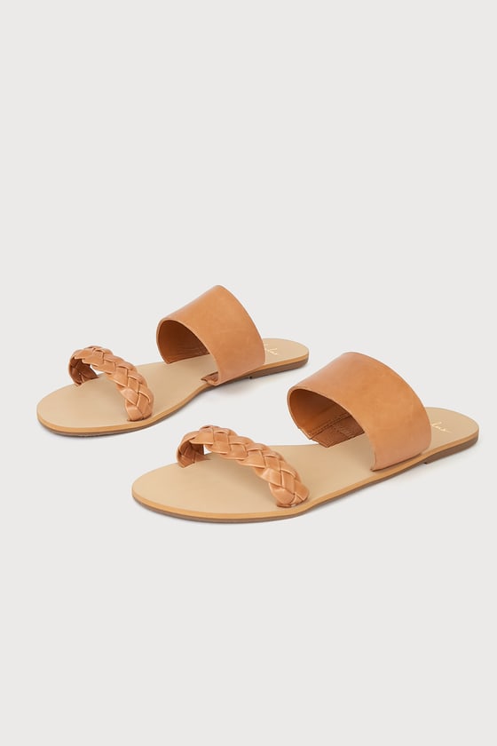 Caylee Cognac Nappa Leather Slide Sandals