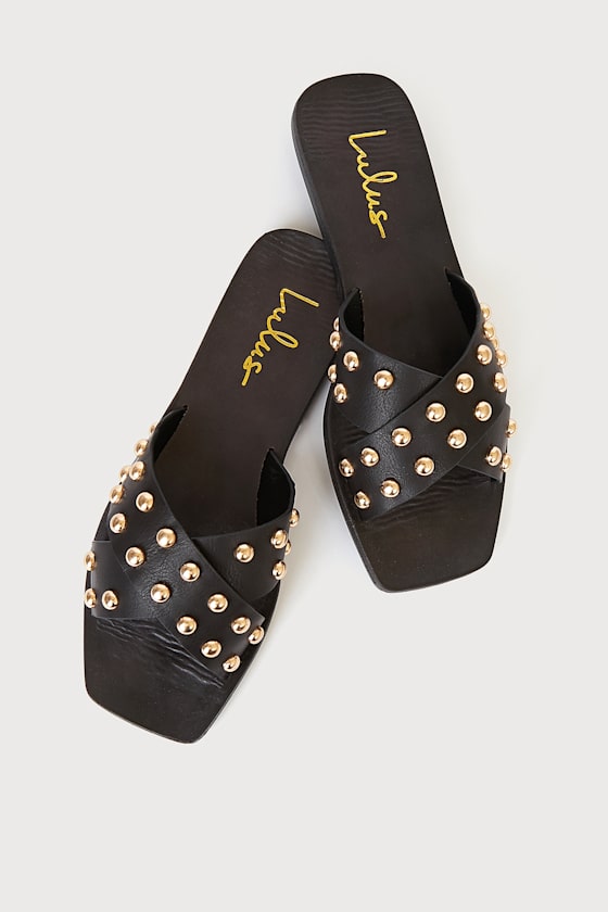 Elvie Black and Gold Studded Slide Sandals 4