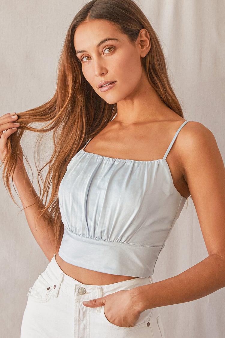 Satin Tank Top - Light Blue Satin Tank Top - Cropped Tank Top - Lulus