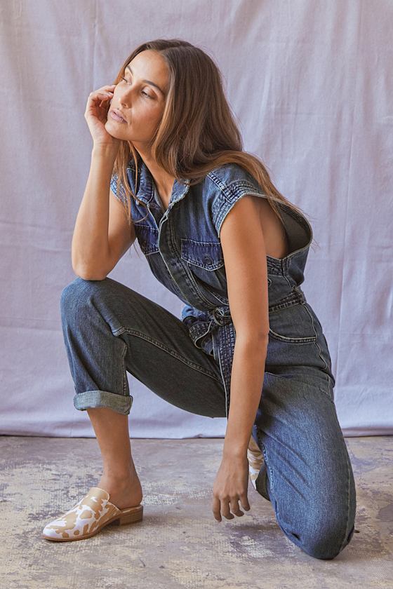 Free People Sydney - Denim Jumpsuit - Sleeveless Jumpsuit - Lulus