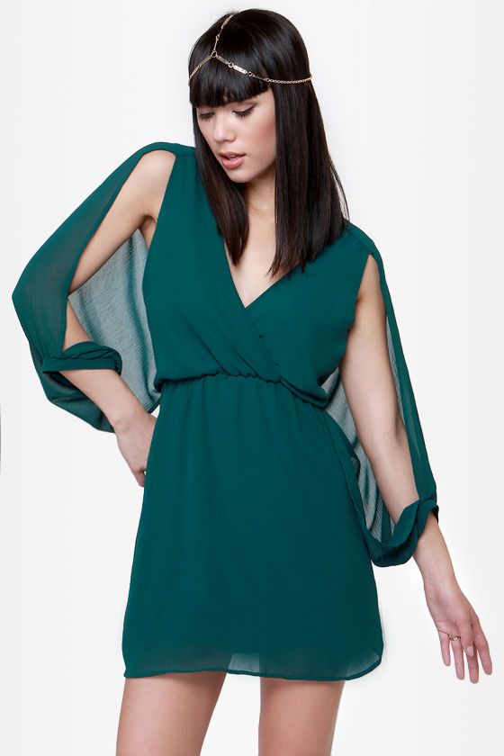 Pretty Dark Teal Dress - Cold Shoulder Dress - Backless Dress - $40.00 ...