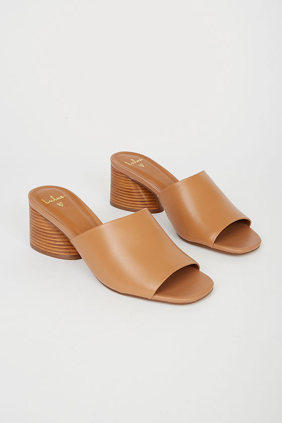 Riyan Cognac Nappa Leather High Heel Slide Sandals 3