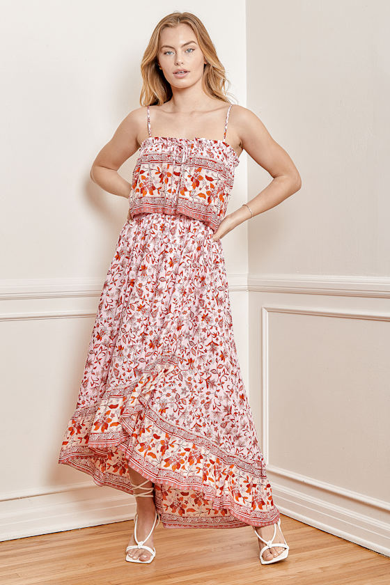 Oh My Love Pink Multi Print Ruffled Maxi Dress 2