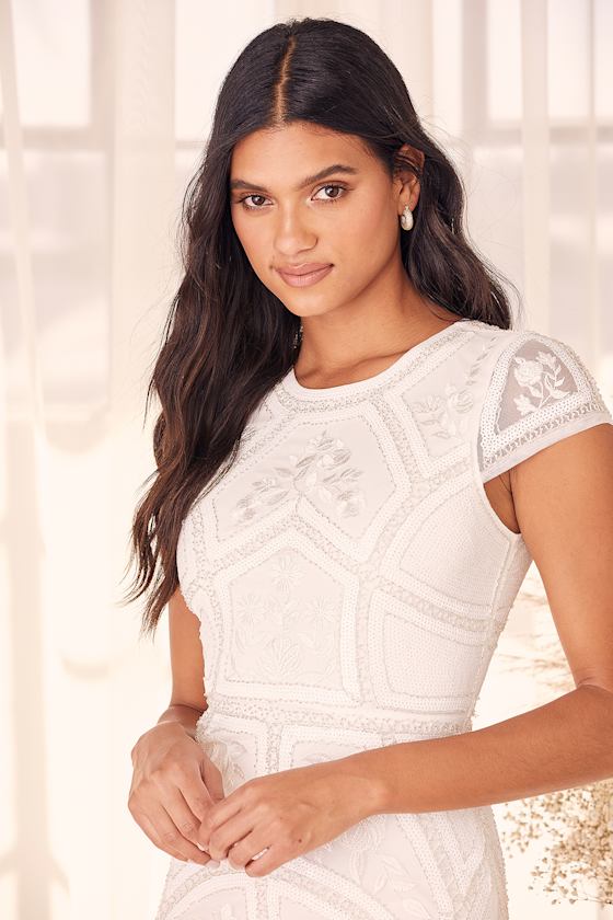 Endless Devotion White Sequin Embroidered Mermaid Maxi Dress 3