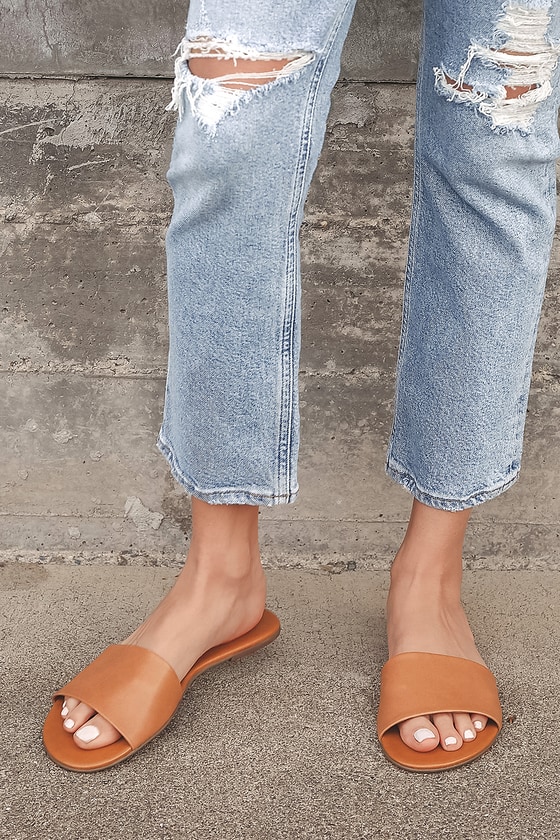 Tara Cognac Nappa Leather Slide Sandals