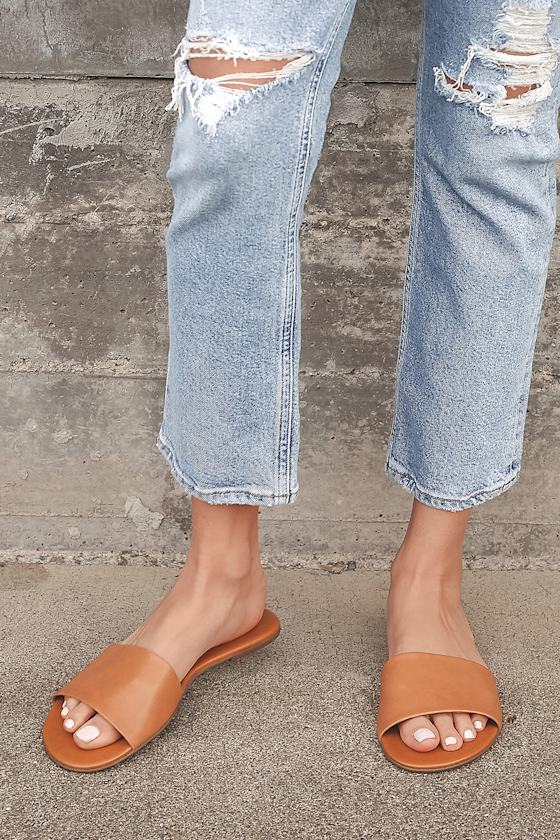 Tara Cognac Nappa Leather Slide Sandals 1