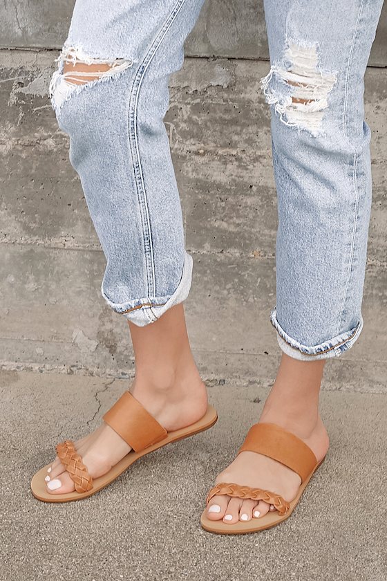 Caylee Cognac Nappa Leather Slide Sandals 1