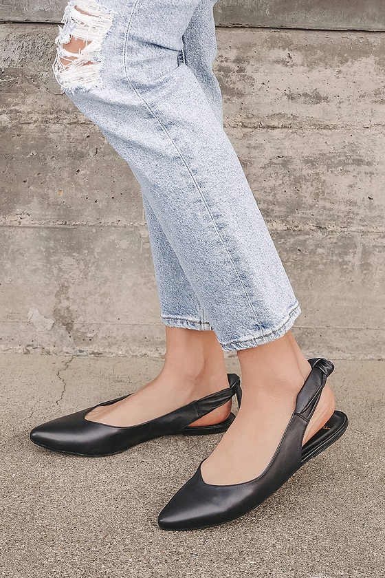 Buy > black pointed leather flats > in stock