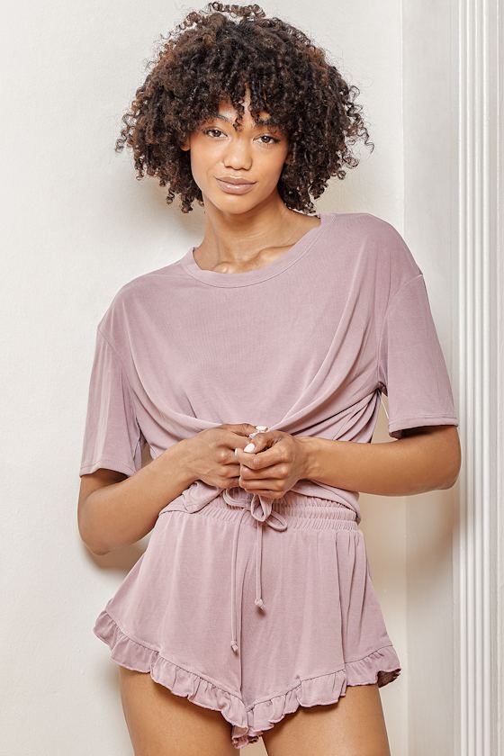 Time to Relax Dusty Pink Ruffled Drawstring Shorts 1