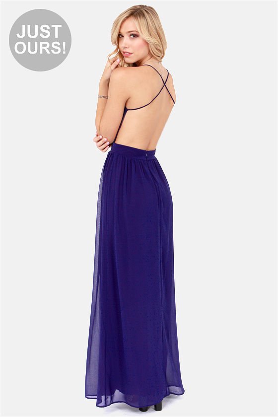 LULUS Exclusive Rooftop Garden Backless Dark Blue Maxi Dress