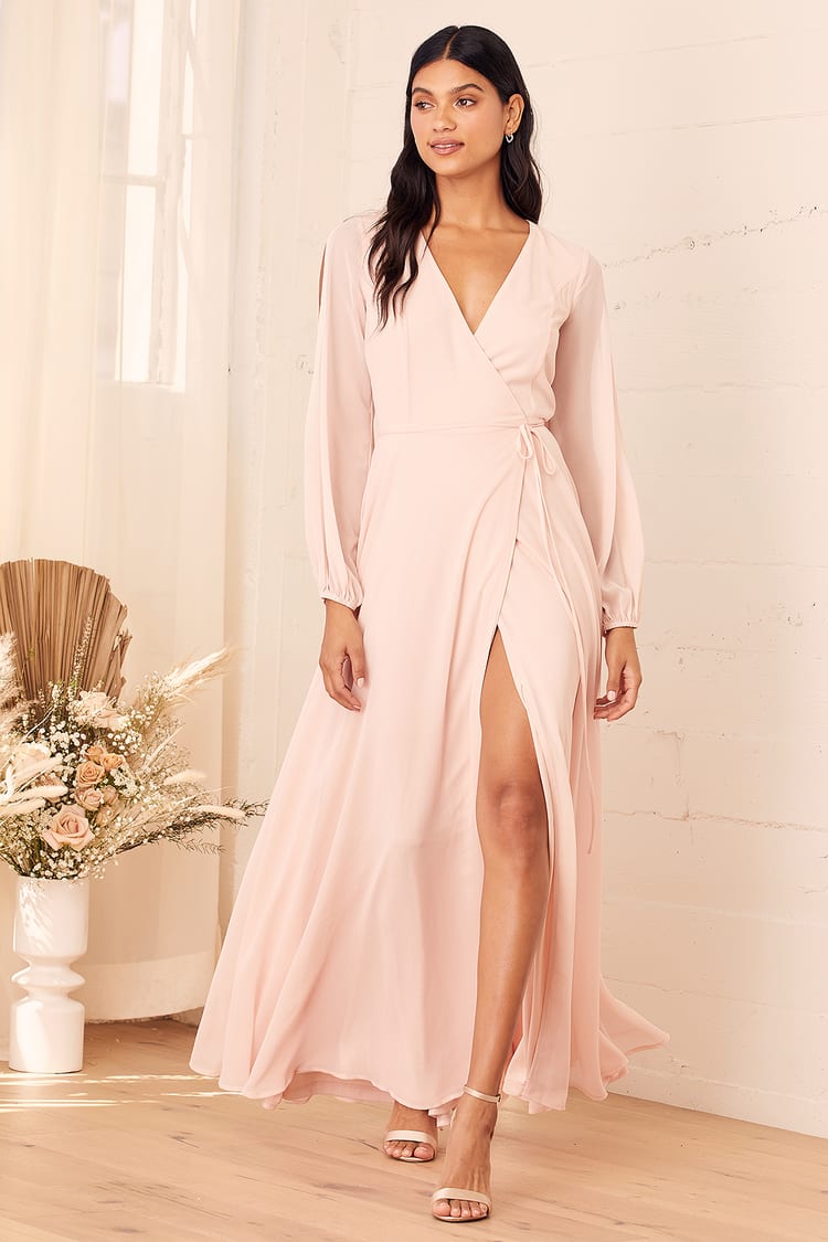 wayf meryl long sleeve wrap maxi dress