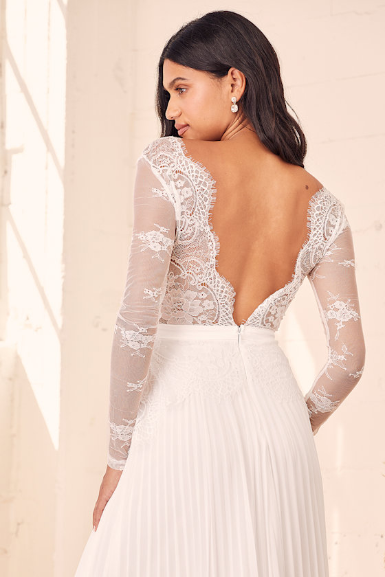 Your Forever White Lace Pleated Long Sleeve Maxi Dress 2