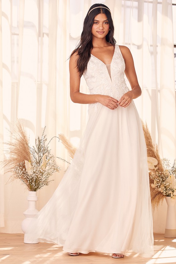White Embroidered Dress - Tulle Maxi Dress - Sleeveless Dress - Lulus