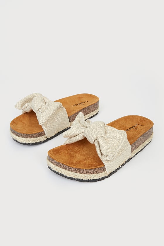 Beige Knotted Sandals - Jute Slide Sandals - Cork Sandals - Lulus