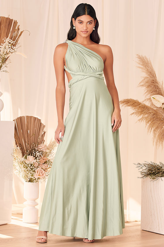 Sage Green Maxi Dress Convertible Maxi Dress Satin Dress Lulus