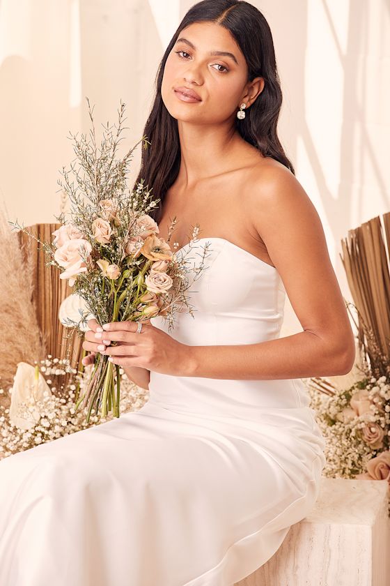 A Love That's Infinite White Satin Strapless Mermaid Maxi Dress 5