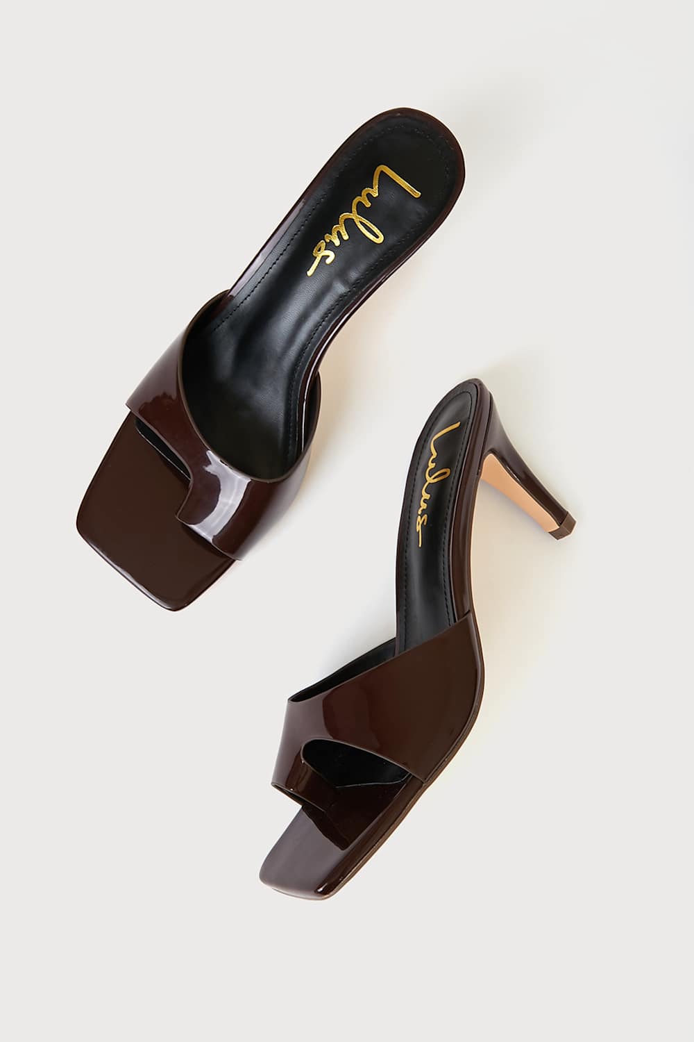 Janey Chocolate Brown Patent Square-Toe High Heel Sandals