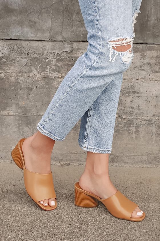 Riyan Cognac Nappa Leather High Heel Slide Sandals 1
