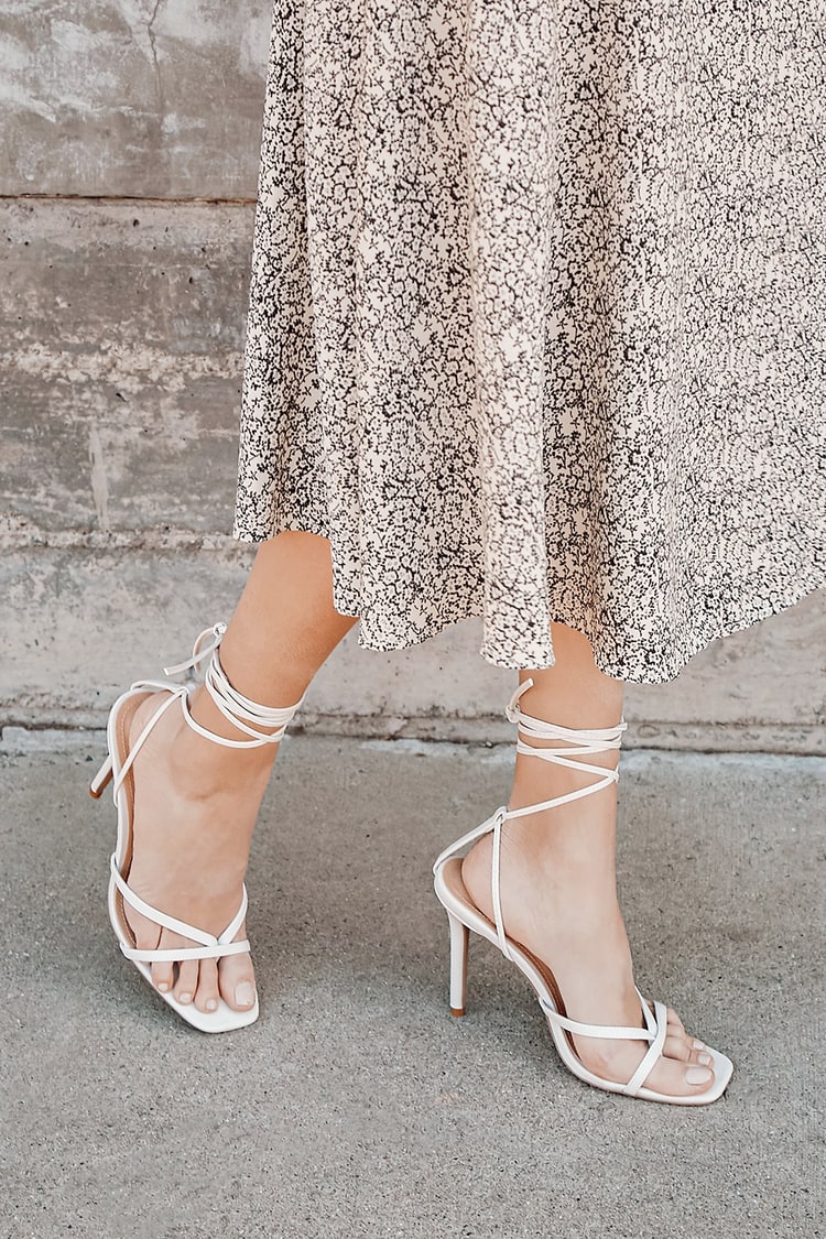 Immoraliteit plakband Overtuiging Off White Heel Sandals - Faux Leather Heels - Lace-Up High Heels - Lulus