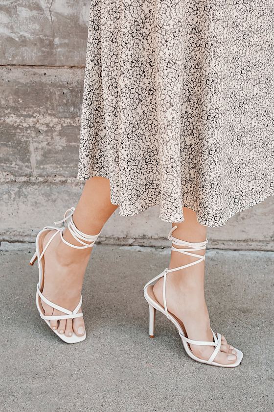 Simonee Off White Lace-Up High Heel Sandals 5