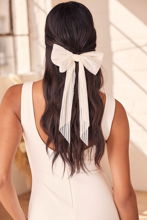 Green & white Small Bow Clip
