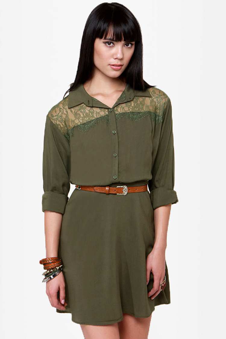 olive green western dress Women's Western Button Down Dress | SALE