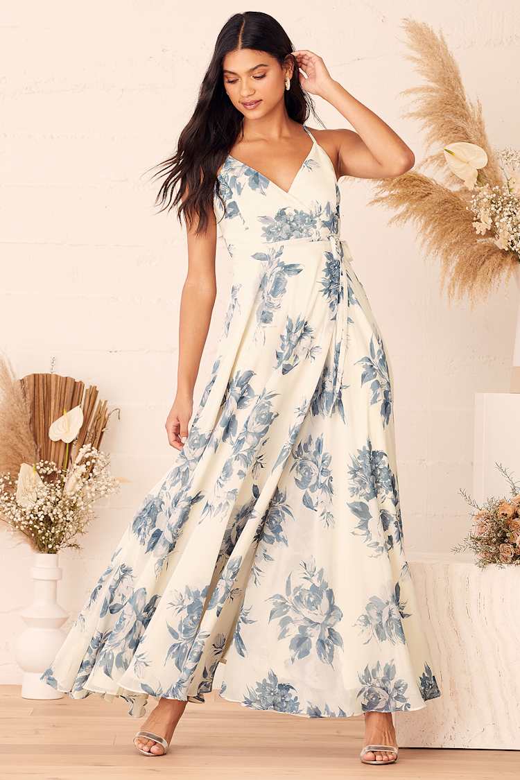 sachin and babi light blue dress Cotton Blend Exquisite Eyelet Embroidered Ruffle Lace Patchwork Floral Long  Dress main image 1