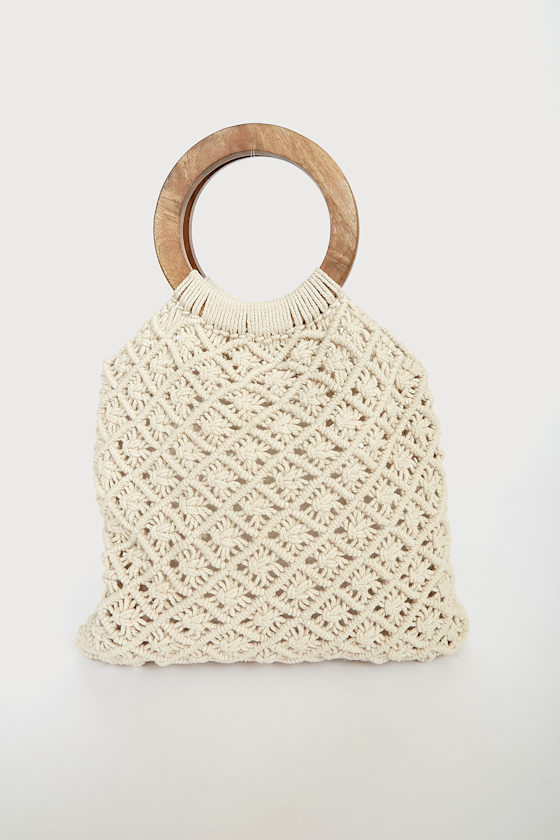 Off to an Island Oasis Cream Macramé Tote Bag 2