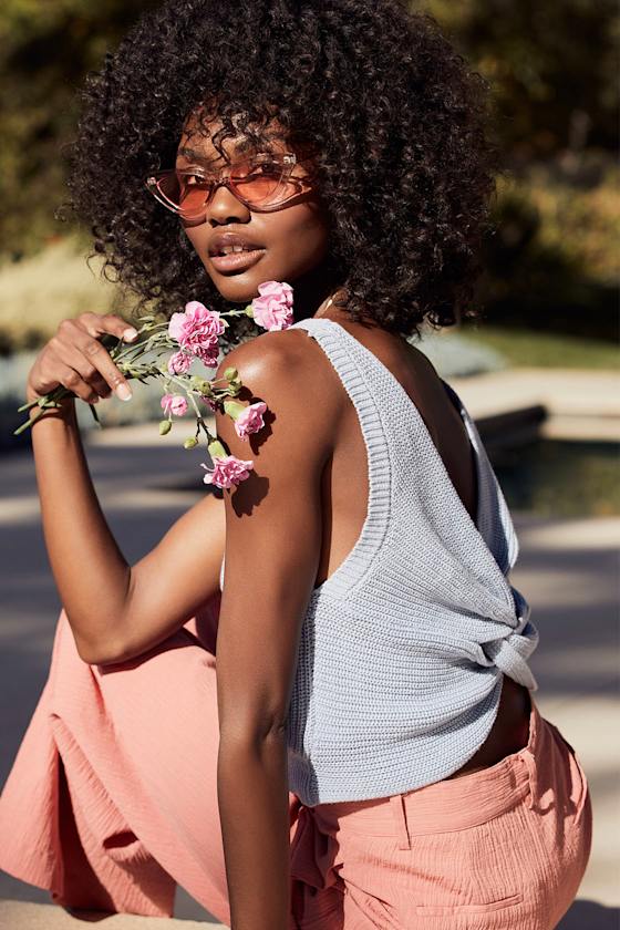 Let's Get Away Light Blue Knit Twist Back Tank Top 8