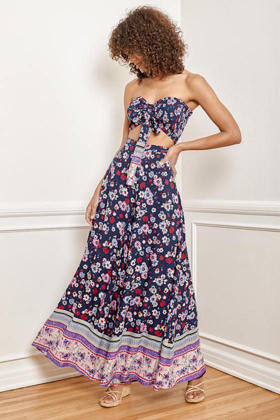 Sunset Fiesta Navy Blue Floral Print Two-Piece Jumpsuit 4