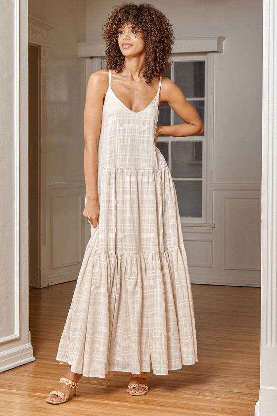 Country Stroll Cream Sleeveless Tiered Maxi Dress