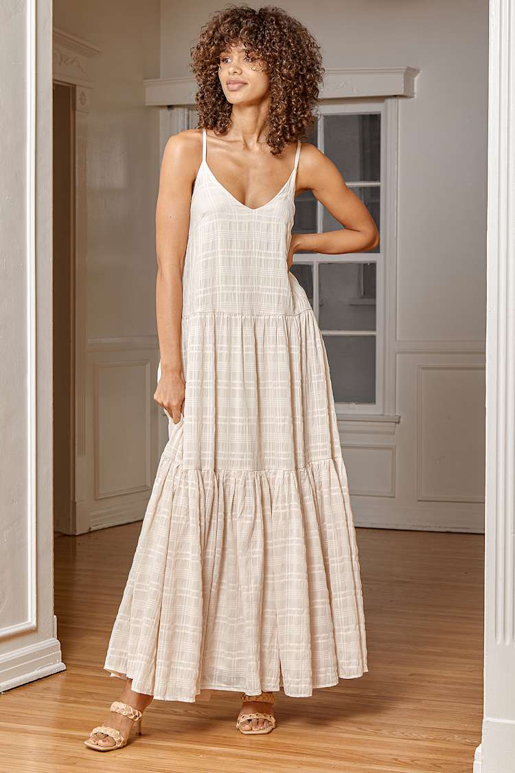 white christmas dresses Shona Joy - La Lune Corded Ruched Maxi Dress - Cream main image 1