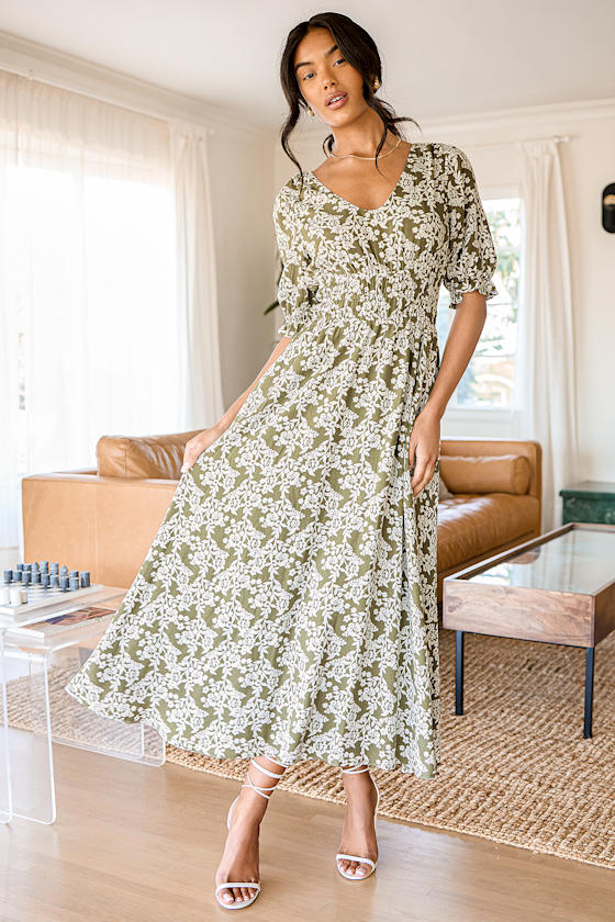 Spring Meadows Olive Green Floral Print Midi Dress 7