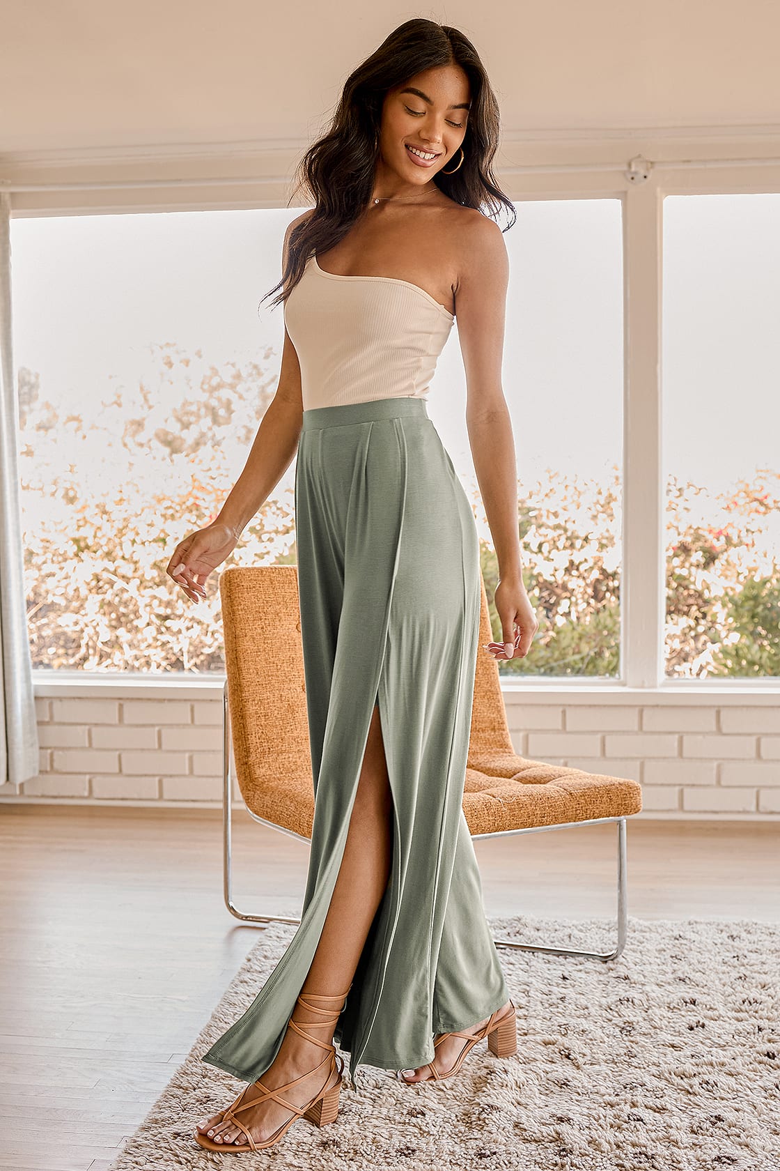 Knockout Sage Green Wide Leg Pants