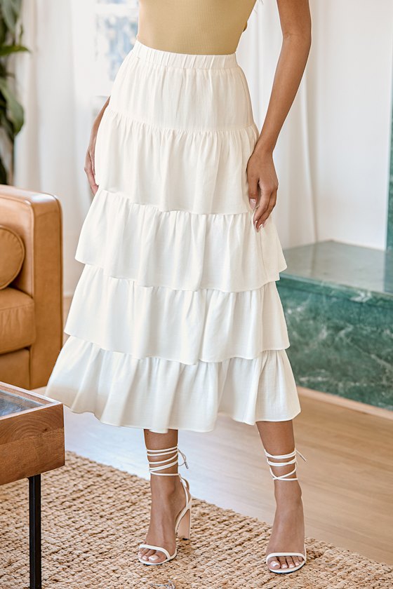 Flawlessly Flouncy Ivory Tiered Midi Skirt 7