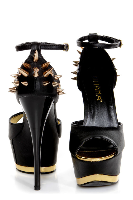 black spiked platform heels