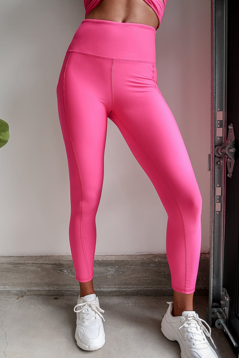 Hot Pink High Waisted Leggings - Pocket Leggings - Active Legging