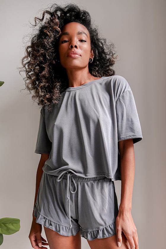Charcoal Grey Shorts - Comfy Lounge Shorts - Cute Ruffled Shorts - Lulus