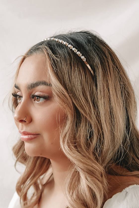 Gold Metal Headband Rhinestone Headband Pearl Headband Lulus