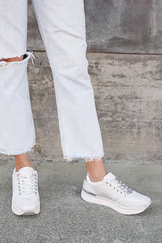 Silver Glitter Sneakers Platform Sneakers Retro Sneakers Lulus