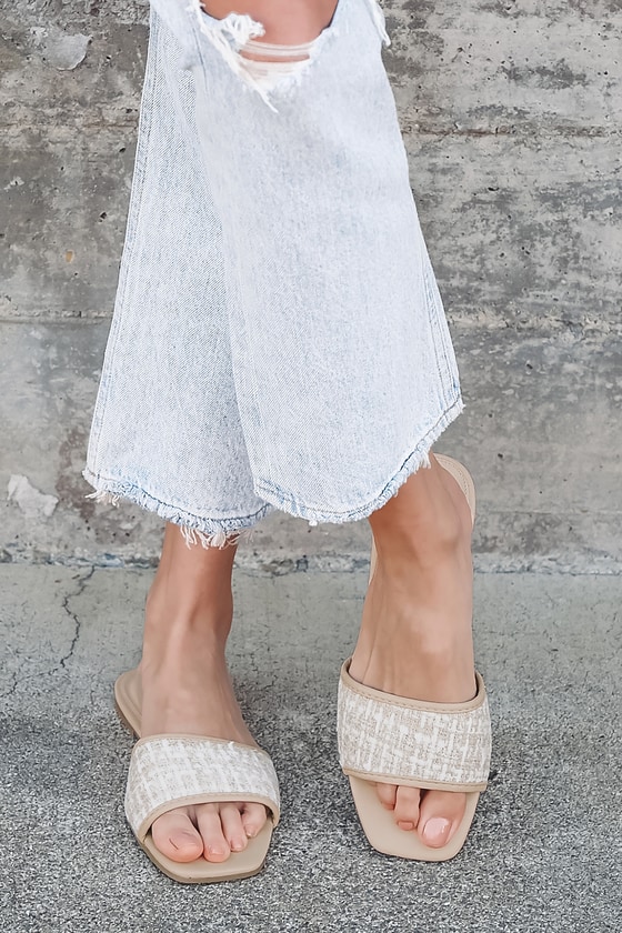 beige slide sandals