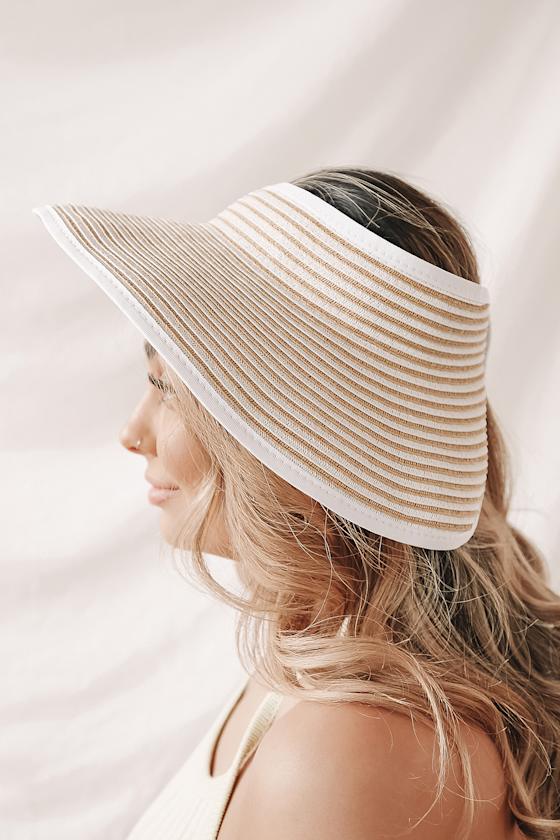 White Striped Visor Woven Straw Visor Packable Visor Hat Lulus
