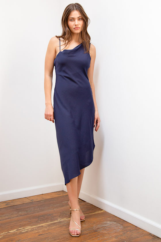 Instant Impression Navy Blue Asymmetrical Midi Dress 2