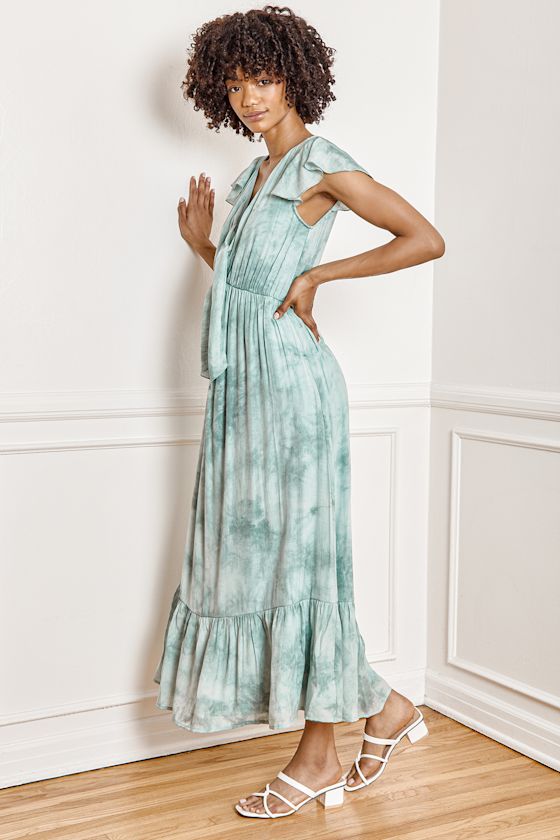 Better than Dreaming Sage Tie-Dye Tie-Front Tiered Midi Dress 2