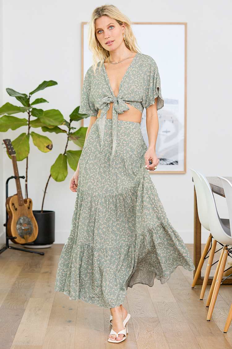 Sage Green Maxi Dress - Floral Print Dress - Two-Piece Dress - Lulus Sage Green Maxi Dress - Floral Print Dress - Two-Piece Dress - Lulus