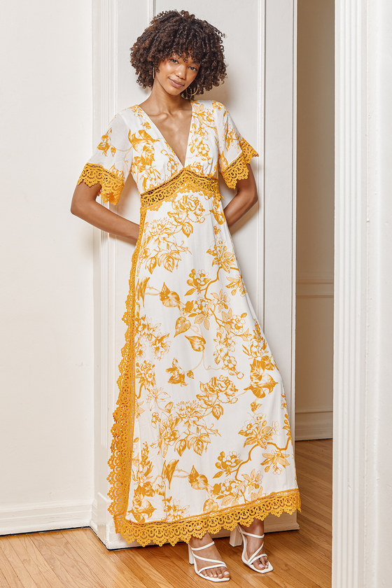 Yellow Floral Maxi Dress - Crochet Lace Dress - Lace Maxi Dress - Lulus