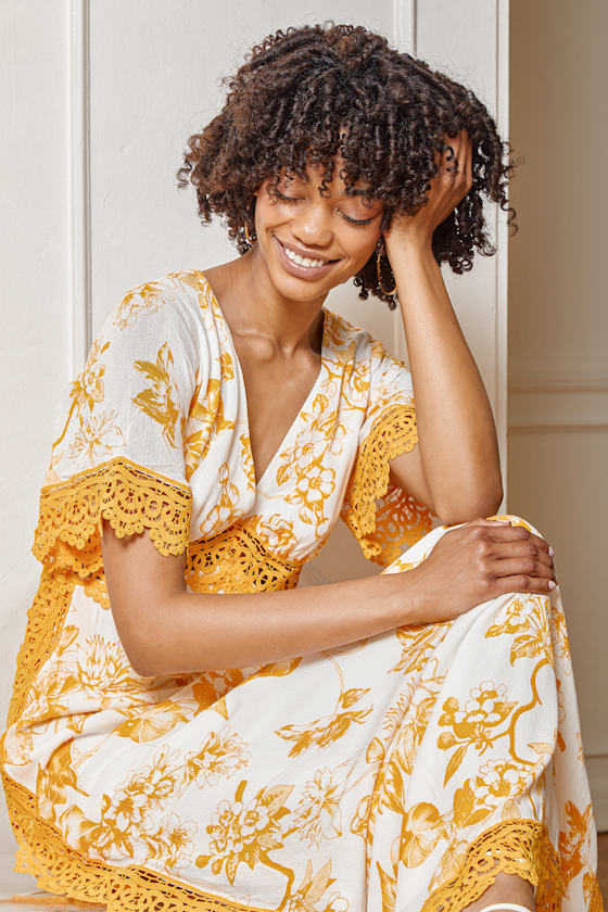 Yellow Floral Maxi Dress - Crochet Lace Dress - Lace Maxi Dress