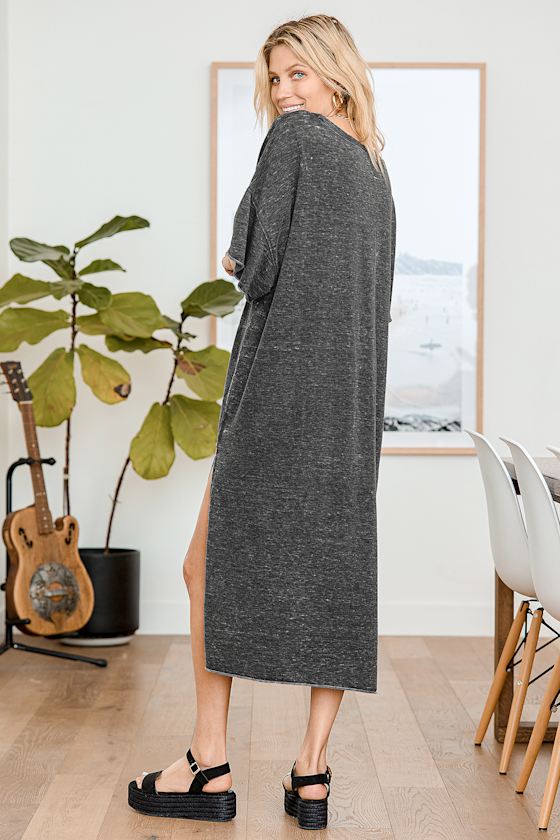 Cozy Girl Washed Black Oversized T-Shirt Dress 4